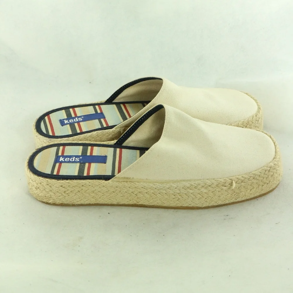 KEDS Cream Canvas Espadrille Style Mules Sz 8 Wmns - Picture 2 of 8
